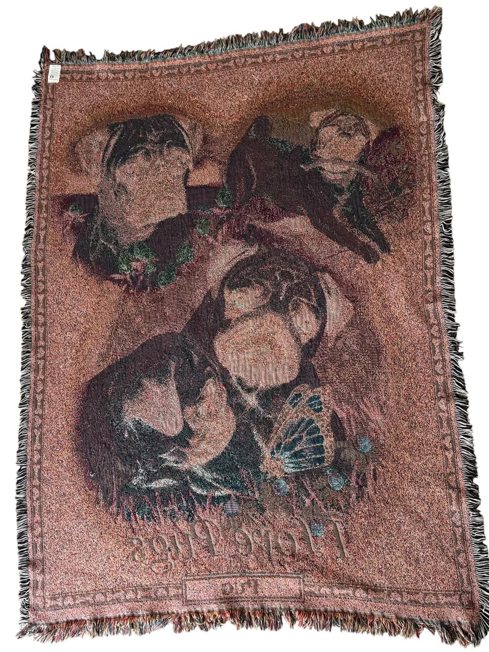 Vintage Danbury Mint I Love Pugs Woven Tapestry Blanket Throw USA Made